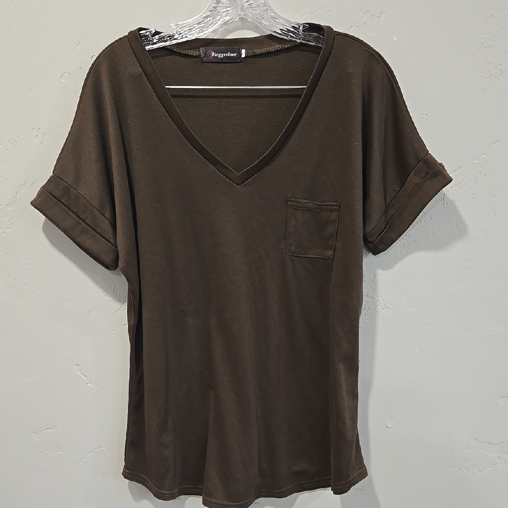 Brown V-Neck Women's Top
